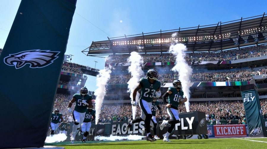 The Philadelphia Eagles fly onto the field ready to kickoff game day against the Washington Redskins.