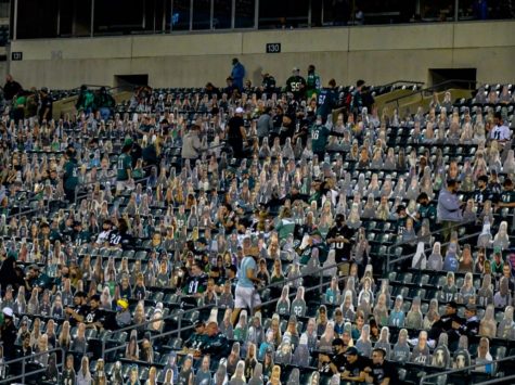 Cardboard Cutouts are mixed in with the fans at Thursday Night’s Eagles Game.