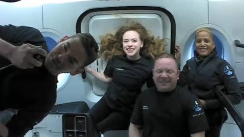 First look of the crew of Inspiration4 after launch.